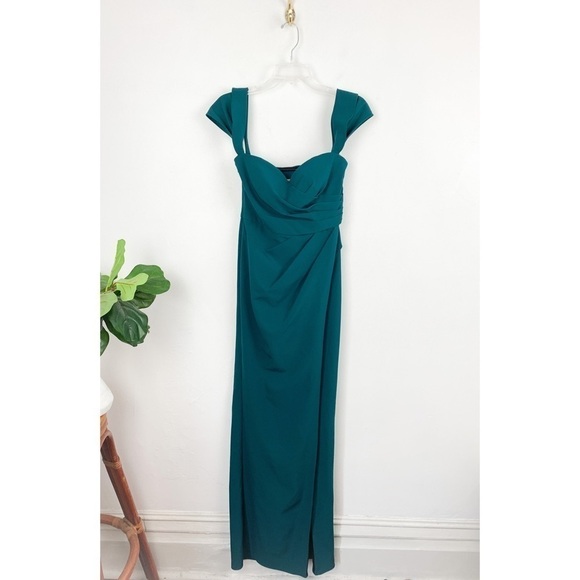 Galina Signature Gem/Dark Green Off the Shoulder Bridesmaid Dress Sz 4 - Picture 5 of 14